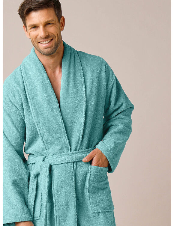 Peignoir mixte adulte col châle éponge bouclette (vert d'eau) Peignoir mixte adulte col châle éponge bouclette (vert d'eau)